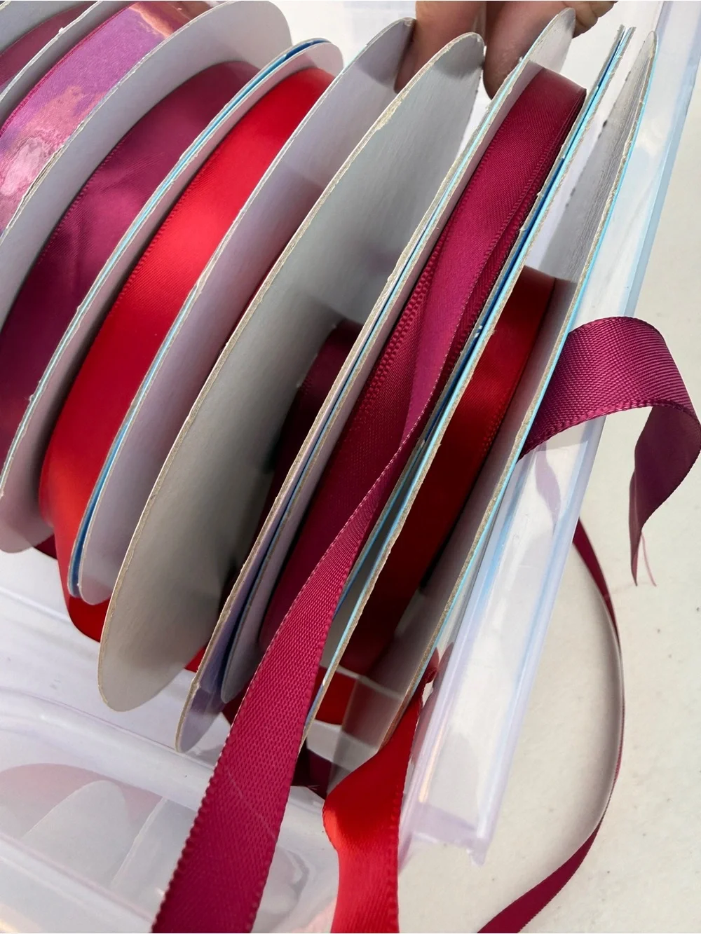 Satin Ribbon Spool Set in Red and Burgundy - Home Party Supplies